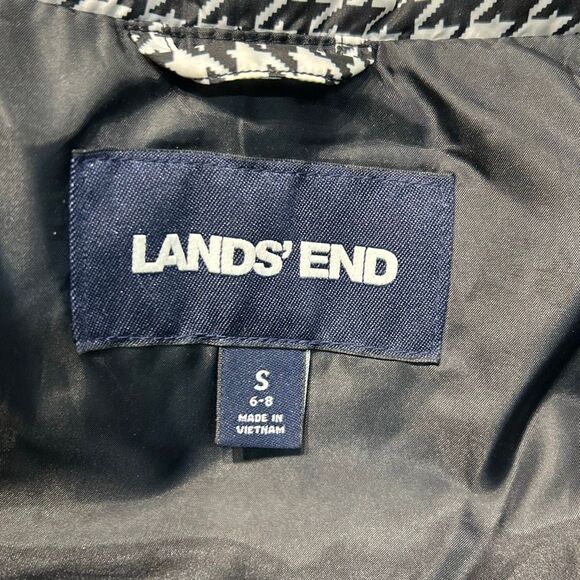 Lands' End Puffer Vest Womens Sz Small 6-8 Black White Houndstooth Check Zip Fro - Picture 3 of 8